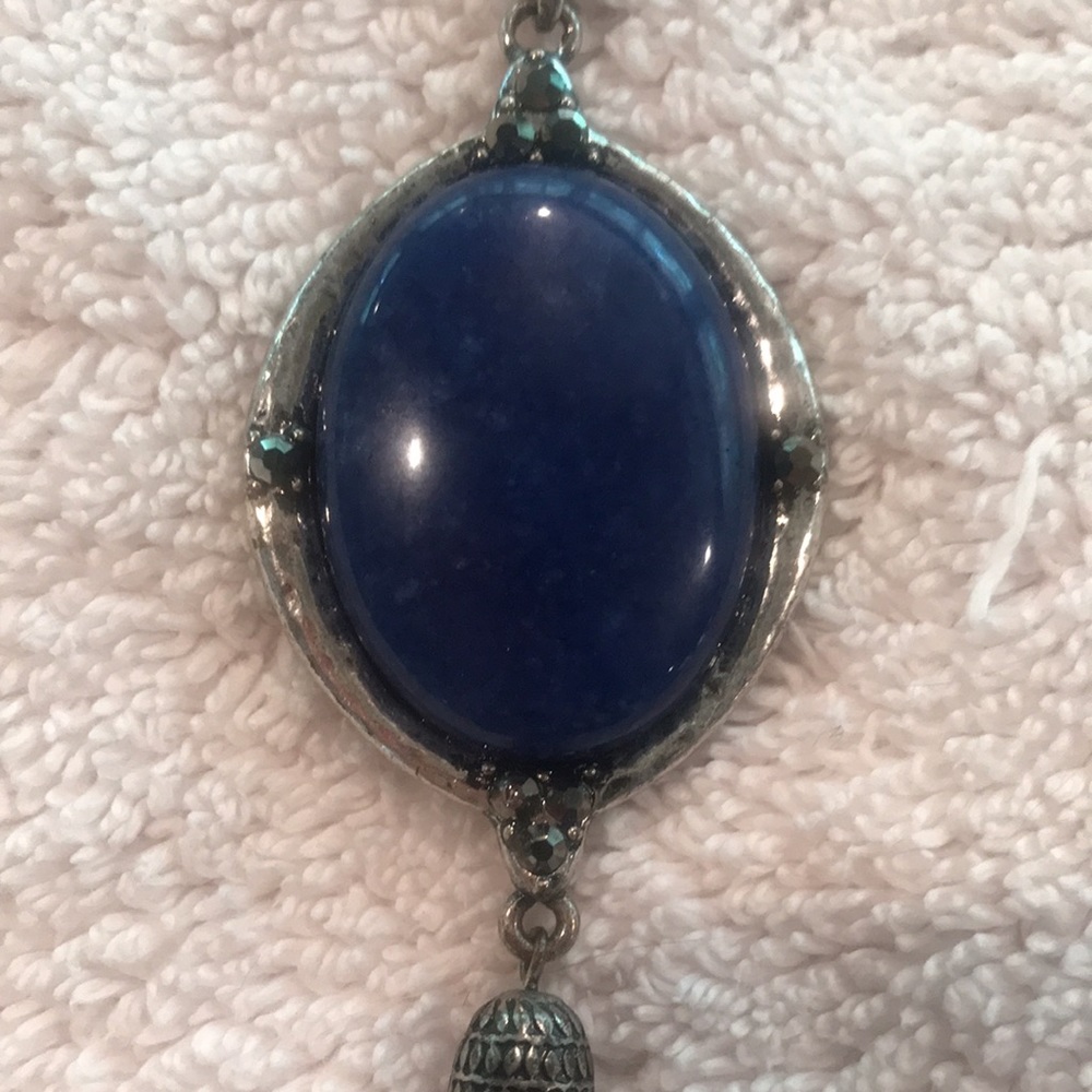 Necklace Silver tone Necklace with Blue Stone and Tassel